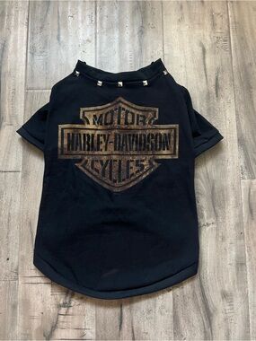 Upcycled Harley-Davidson dog Tee with Bronze Shield Logo